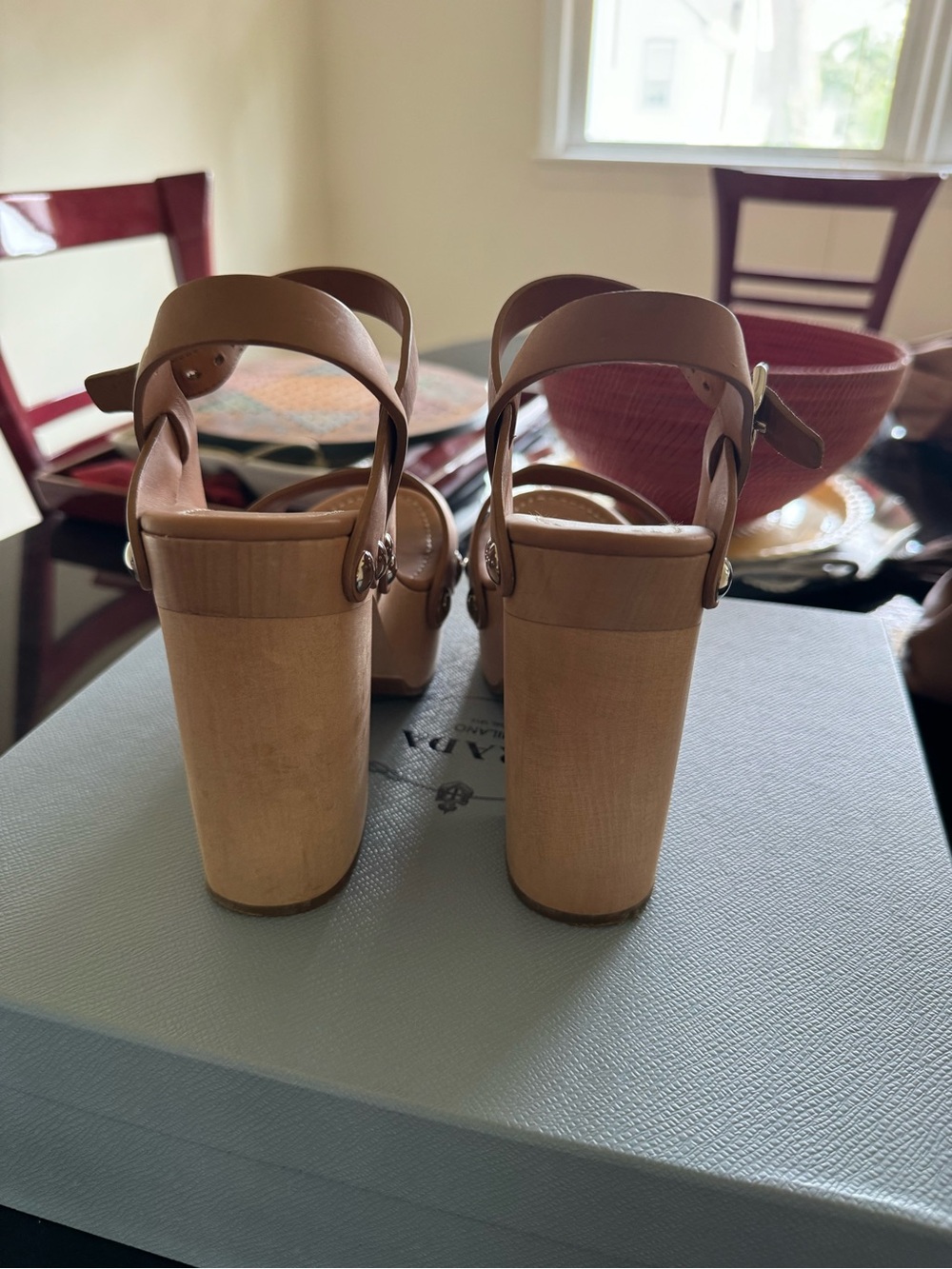 Prada Brown Leather Platform Block Heel Sandals - Picture 5 of 6
